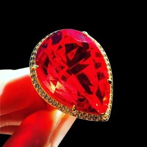 Big Red Zircon Ring Sz 8